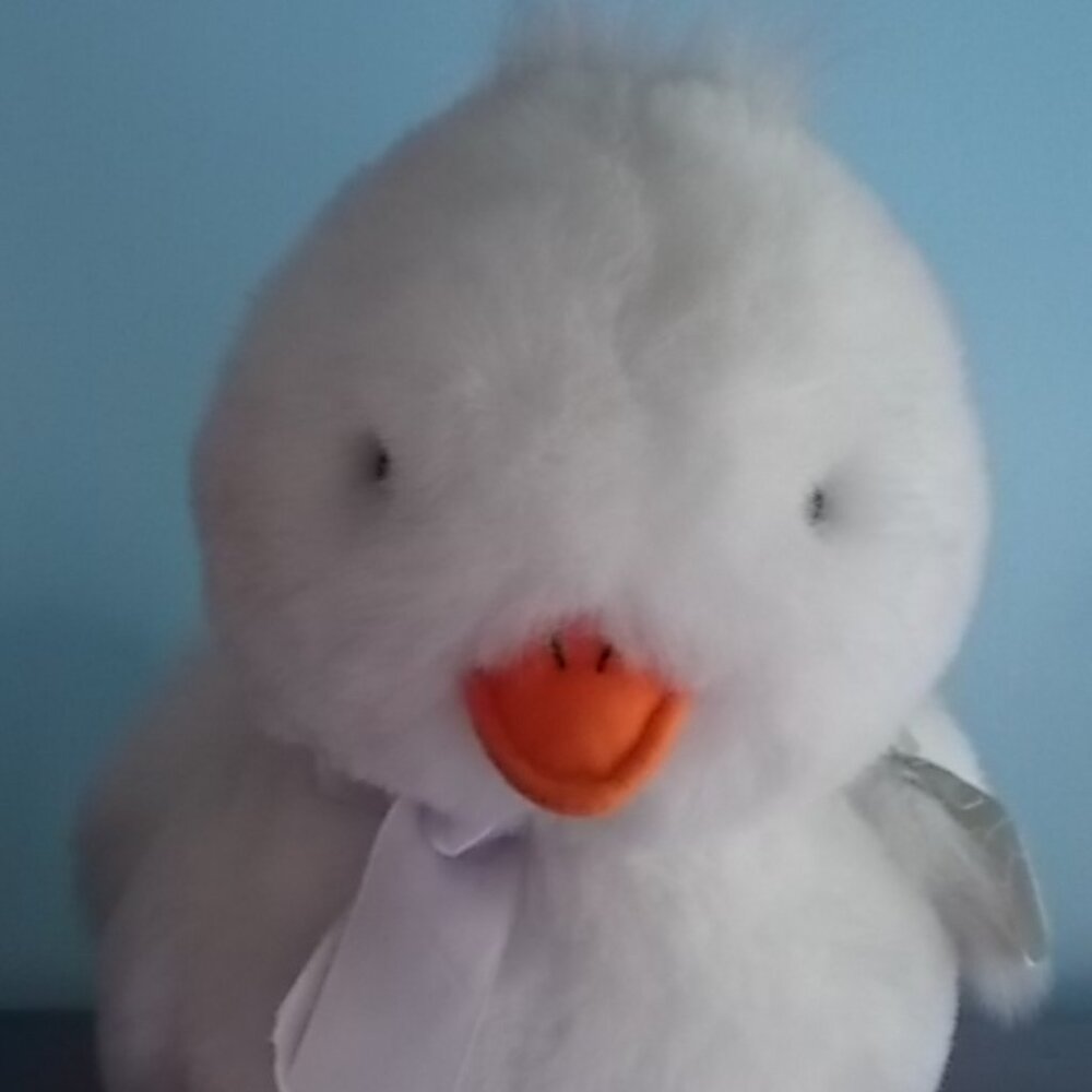 Stuffed Chick, Adorable, White, Fluffy, With an Orange Beak and Feet, Has Wings